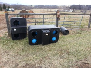 Water troughs at a farm.